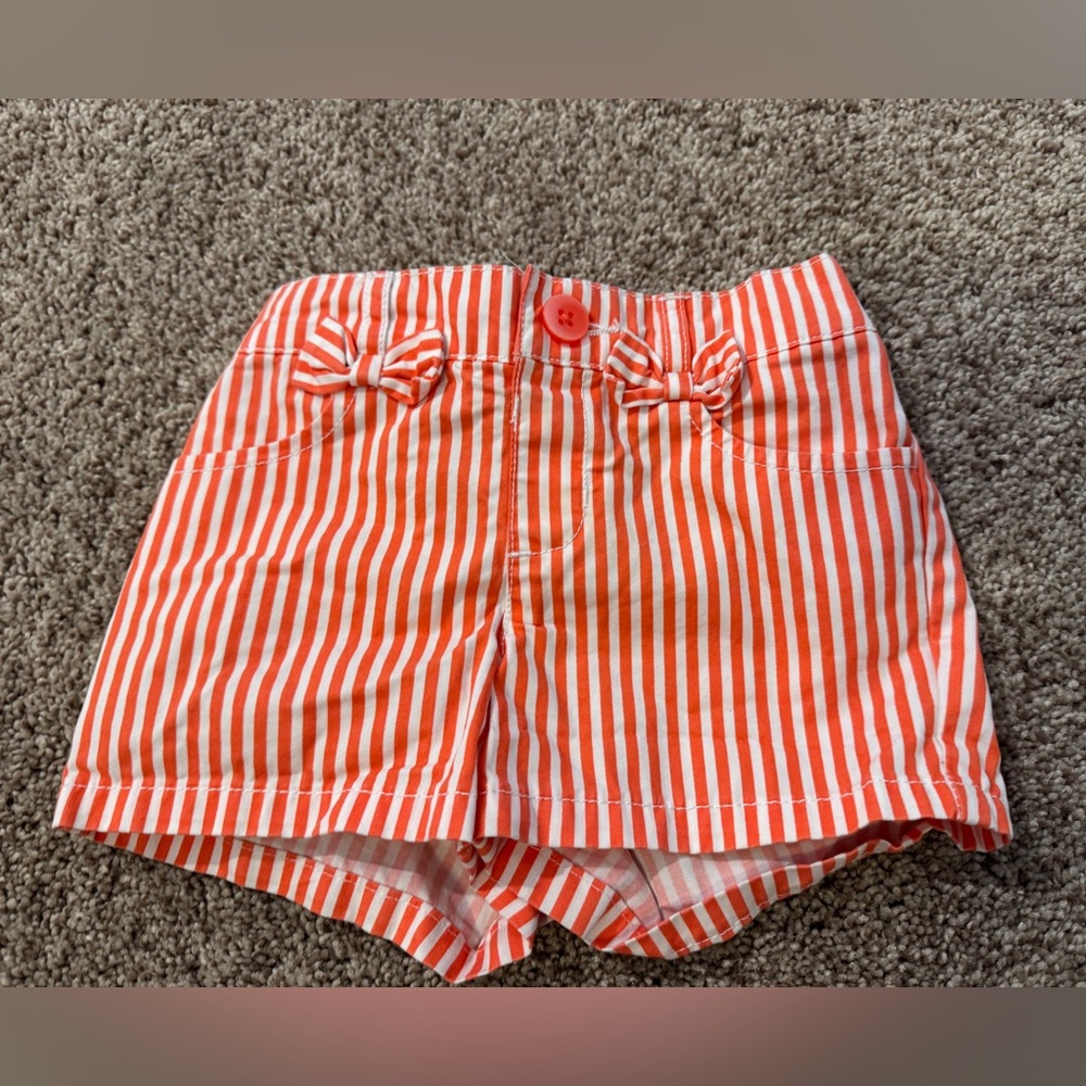 Orange and White Striped Kids Shorts with bow details